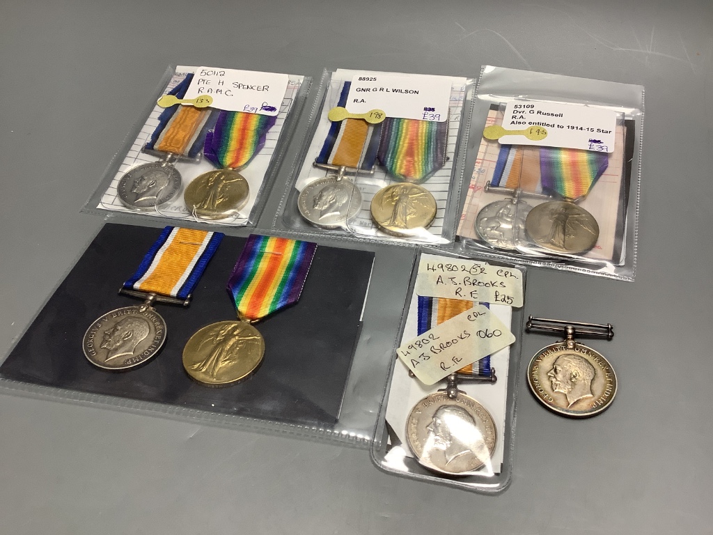 A collection of WW1 medal pairs